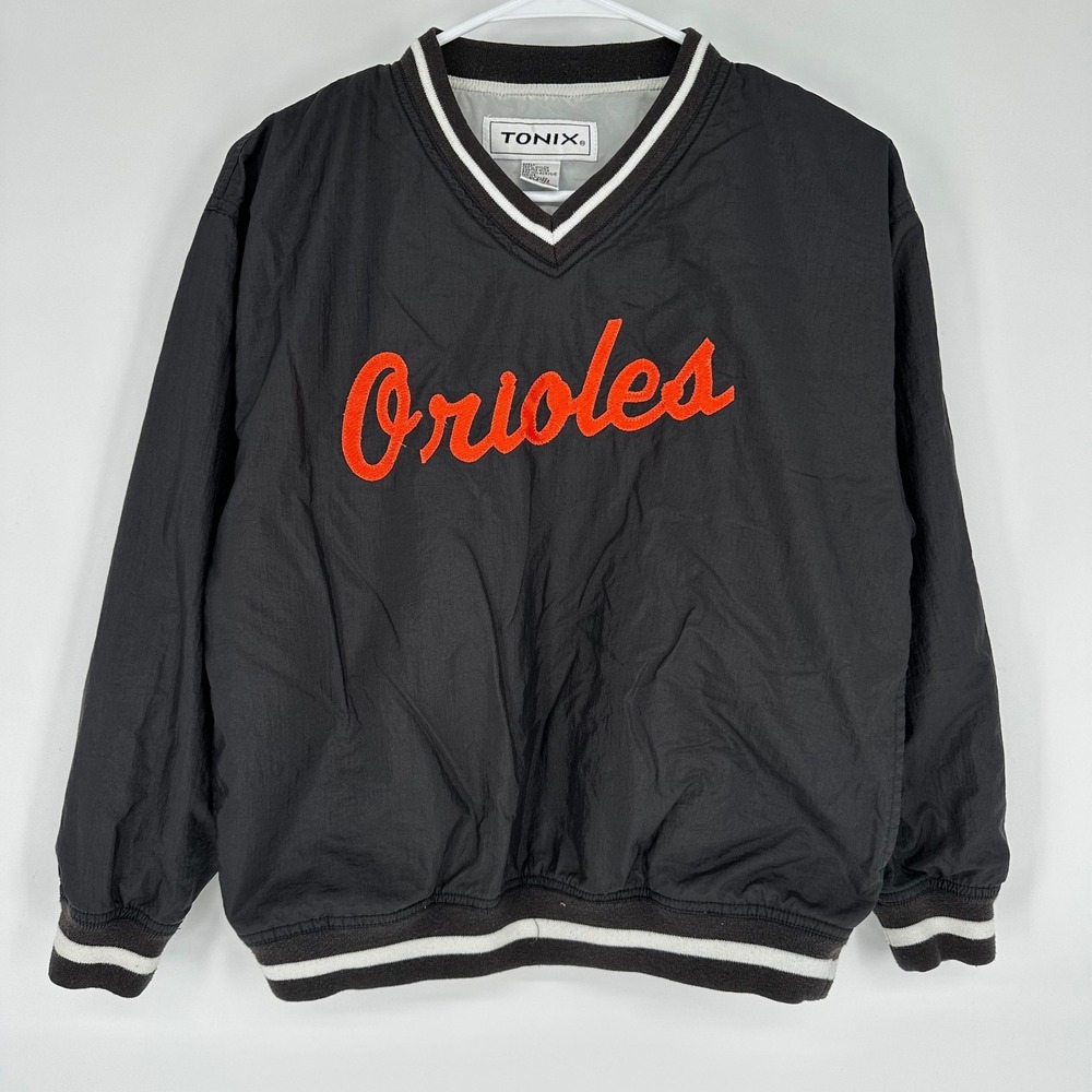 Vintage Kids Baltimore Orioles V-Neck Windbreaker Pullover Black Orange Size JL